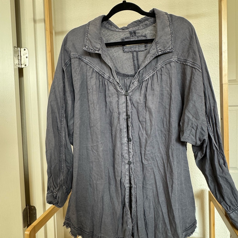 Free People Charcoal Button-Up Top
